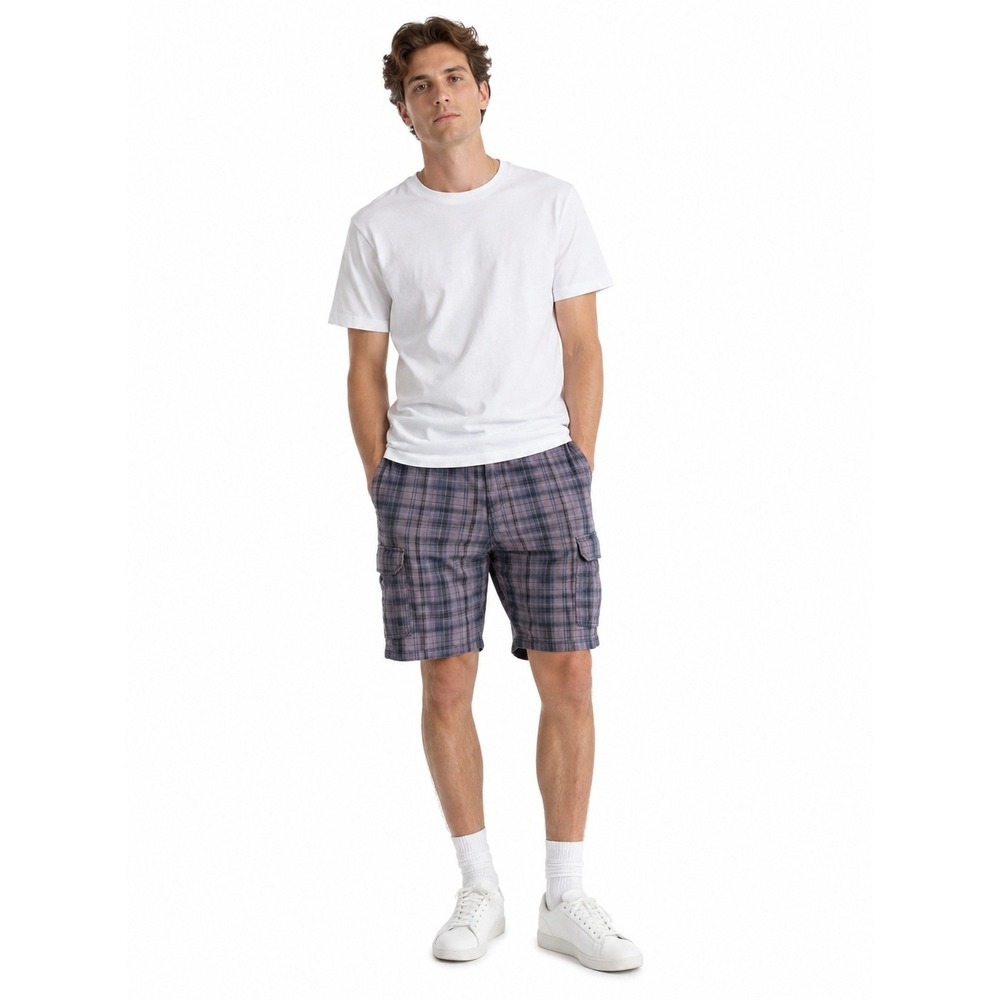 Pronto Uomo Blue Cargo Shorts Plaid Mens 38 Cotton Utilitycore Normcore Coastal